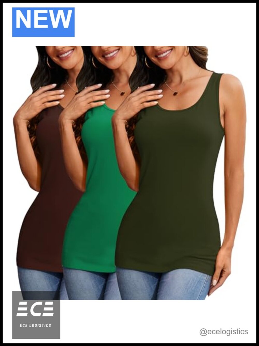 Women's Long Tank Tops 3 Pack Stretchy Cotton Sleeveless Camisole Layering